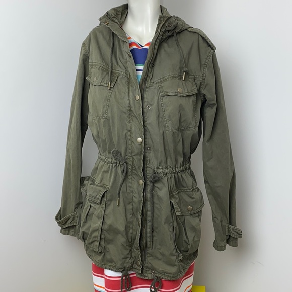 Aritzia Azure Skies Army Green Trooper Utility Hooded Fall Jacket Size S - Picture 4 of 16